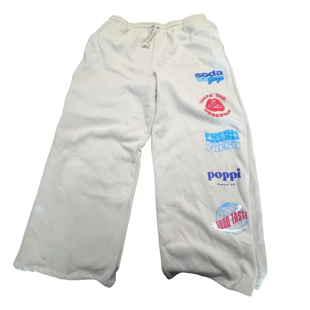 Poppi Soda Graphic Wide Leg Sweatpants Beige XXL Womens Loungewear‎